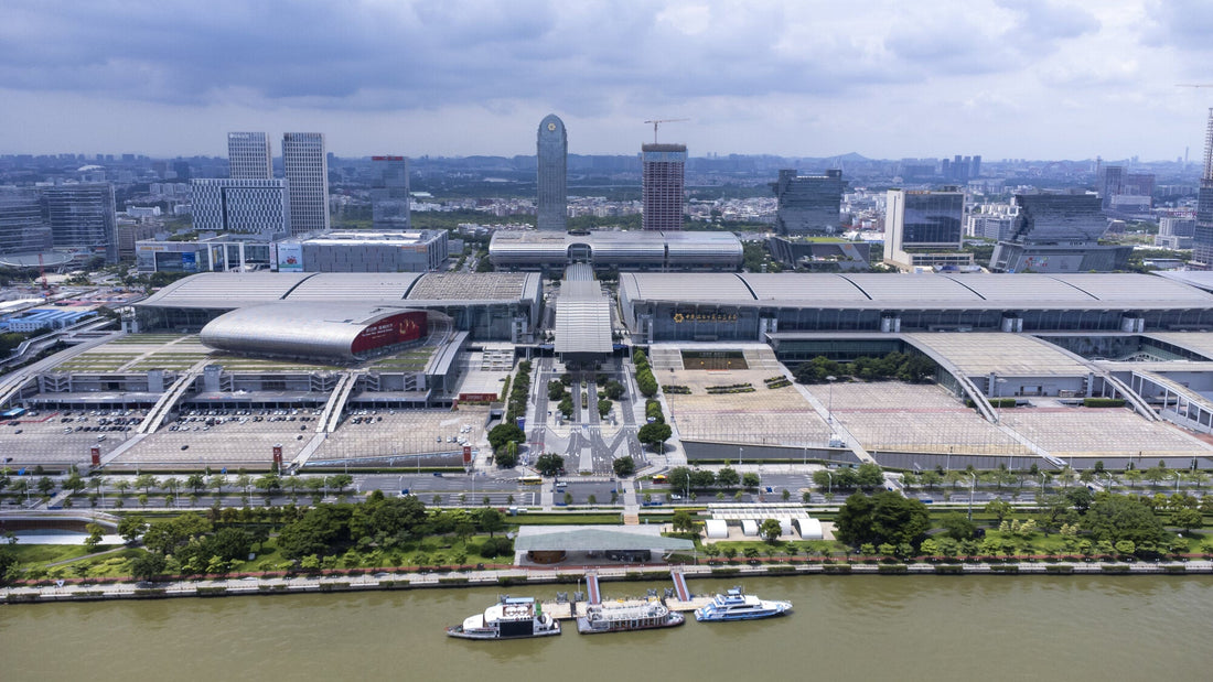 Aerial view of the Canton Fair Complex beside the Pearl River in Guangzhou