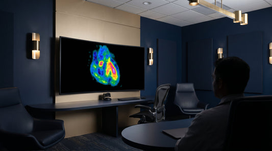 Cardiac PET myocardial perfusion heart scan on a display