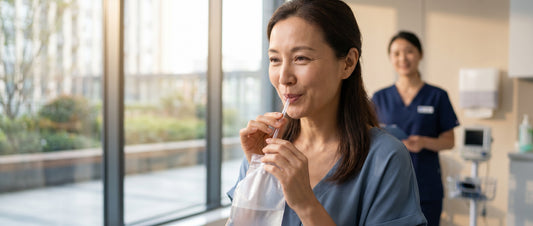 Patient taking a 13C urea breath test for H. pylori at a modern hospital in China