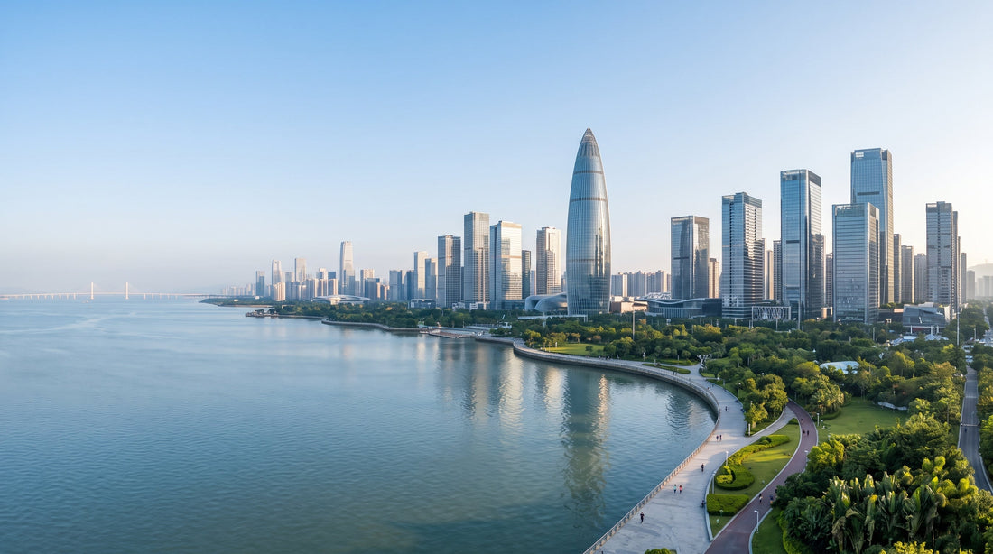Daylight view of the Shenzhen Bay waterfront skyline