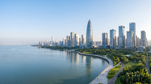 Daylight view of the Shenzhen Bay waterfront skyline