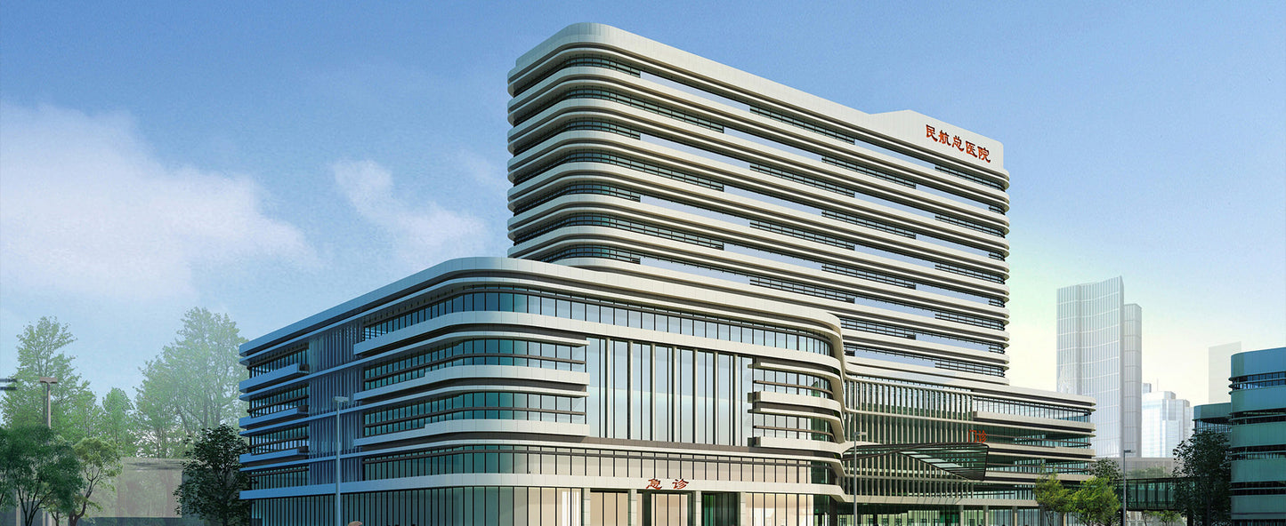 Modern hospital building exterior — Grade A tertiary hospital partner