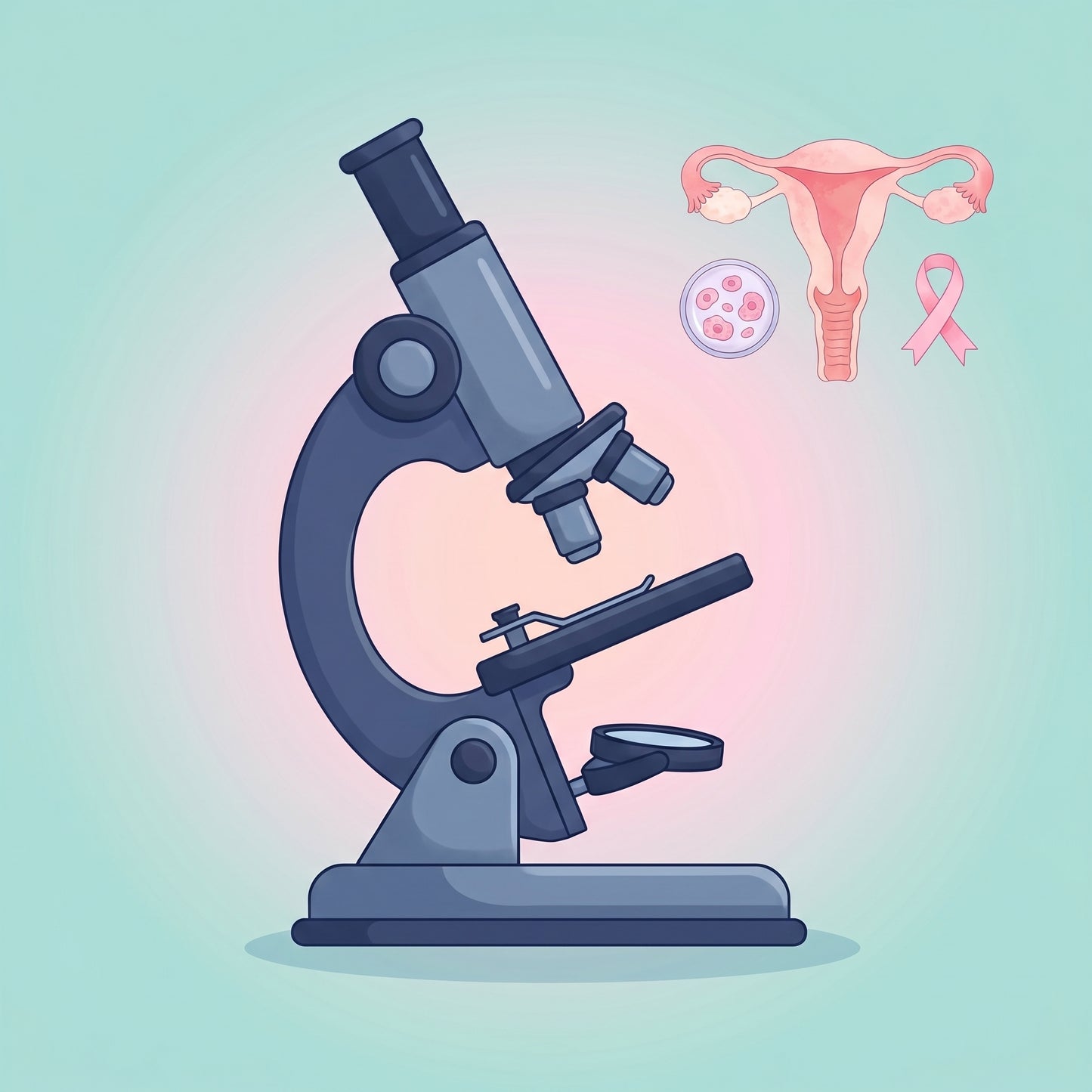 Cervical cancer screening in China — microscope and uterus illustration