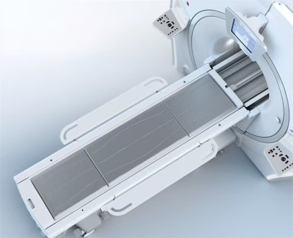 3.0T MRI scanner and patient table, overhead view
