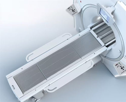 3.0T MRI scanner and patient table, overhead view